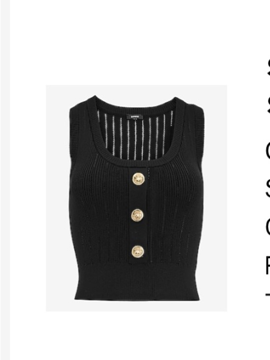 Express Tops - Express Black Ribbed Scoop-Neck Tank with Gold Buttons